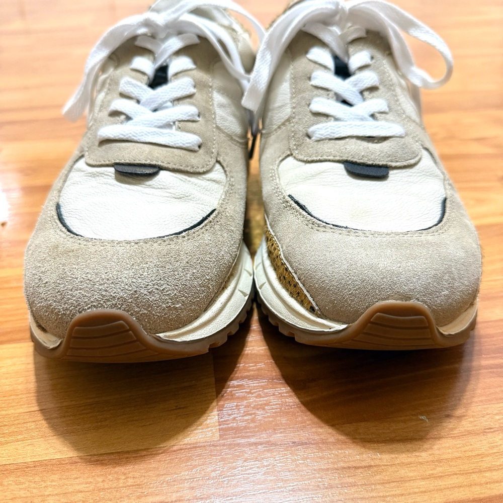 MWL Madewell Kickoff Trainer Leather Suede Cream & Tan Sneakers Clean Sanitized - Picture 6 of 10
